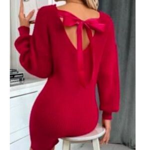 Red tie back sweater dress